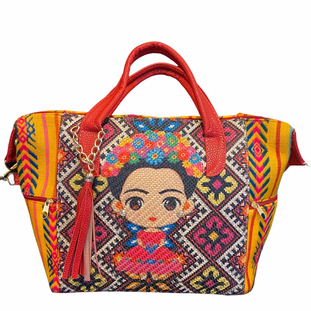 Mexican Festival Purse Handbag Tote Bag Yellow Rebozo Maria Bright 11X16 Textile